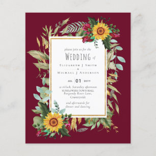 Flyer Rústico del país girasoles Rosas de Borgoña Boda