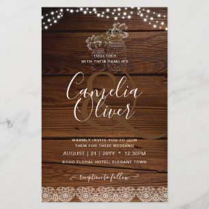Flyer Rústico Lace Mason Jar enciende a Boda de Gypsophi