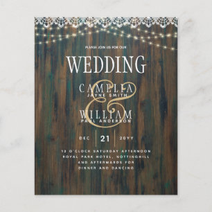 Flyer Rústico Lace Strings Lughts Wood Look Boda