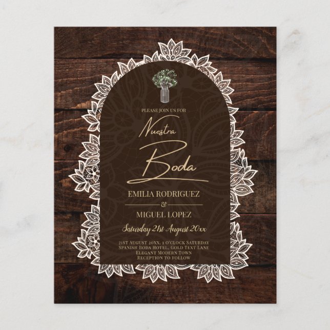 Flyer Rústico NUESTRA BODA Backyard Woodland Wood Lace (Frente)