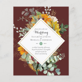 Flyer Rústico Sunflowers Eucalyptus Greenery Boda Inv.