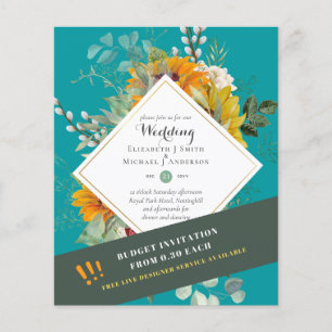Flyer Rústico Sunflowers Eucalyptus Greenery Boda Inv.
