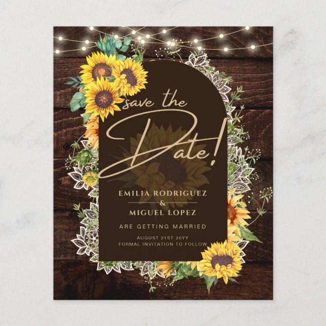 Flyer Rústicos girasoles iluminan el Boda del arco de en (Frente)