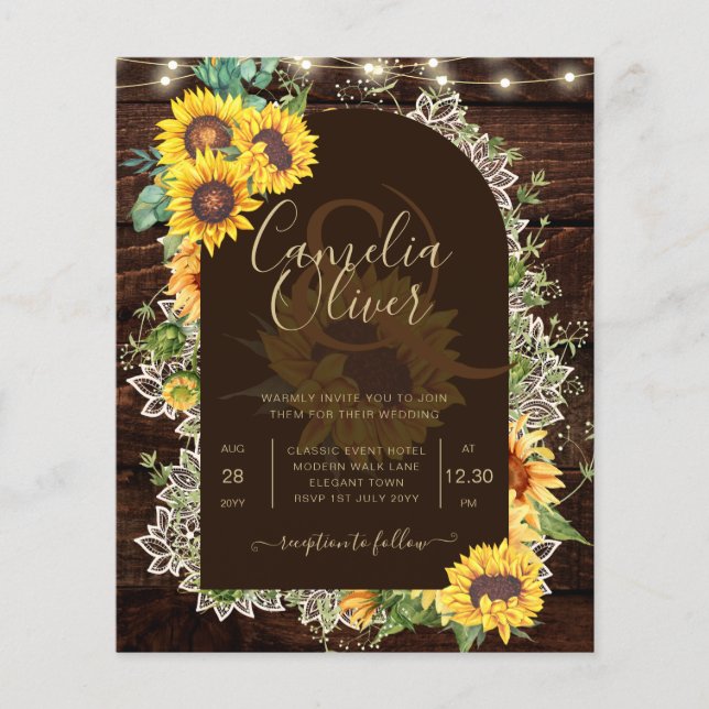 Flyer Rústicos girasoles iluminan el Boda del arco de en (Frente)