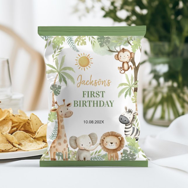 Flyer Safari Animals 1er cumpleaños Chip Bag Wrapper (Subido por el creador)