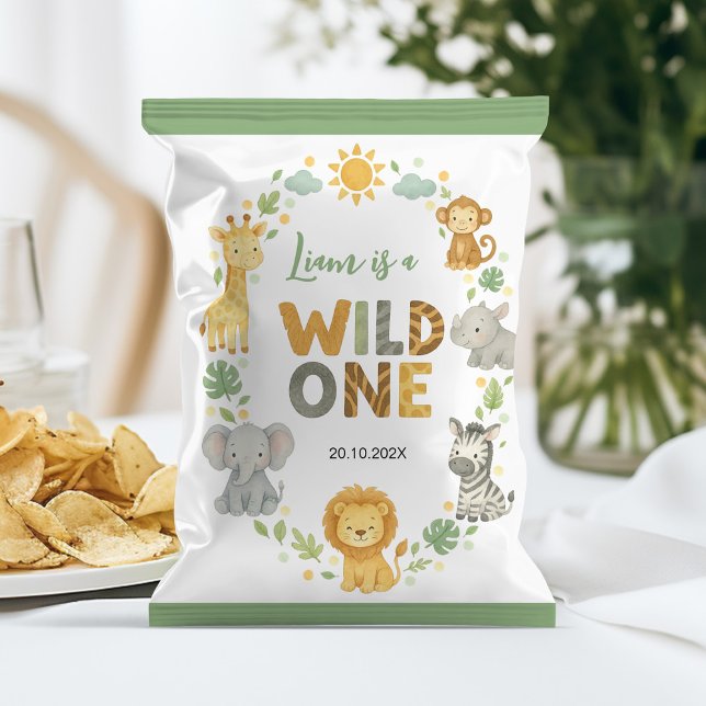 Flyer Safari Animals Wild One Birthday Chip Bag Wrapper (Subido por el creador)