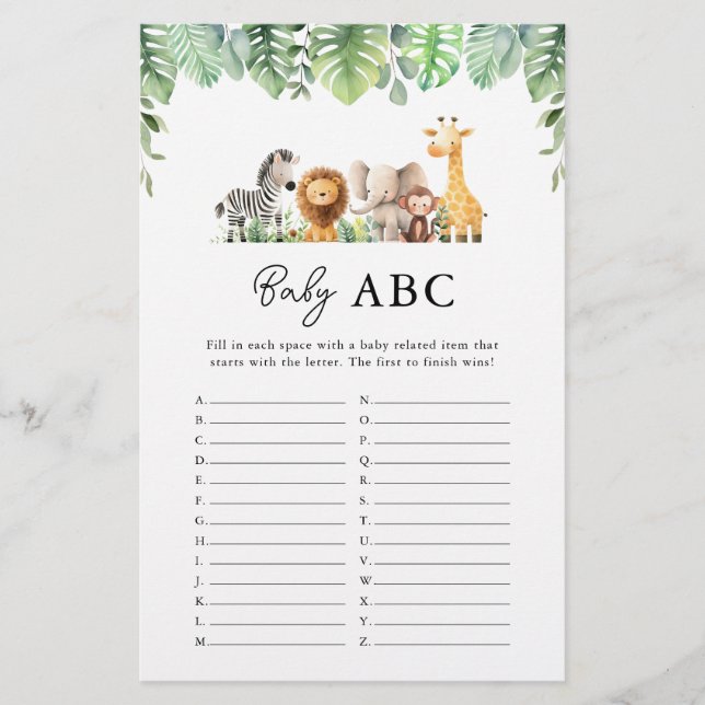 Flyer Safari Baby Shower Game - Baby ABC (Frente)