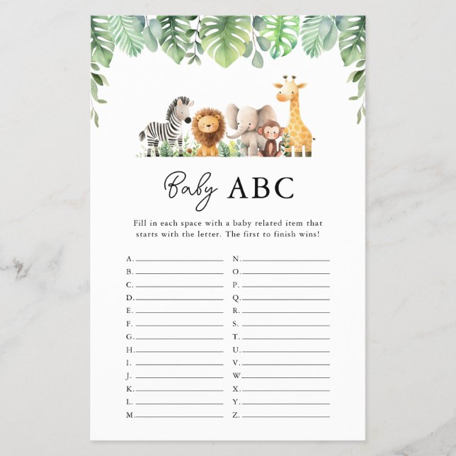 Flyer Safari Baby Shower Game - Baby ABC (Frente)