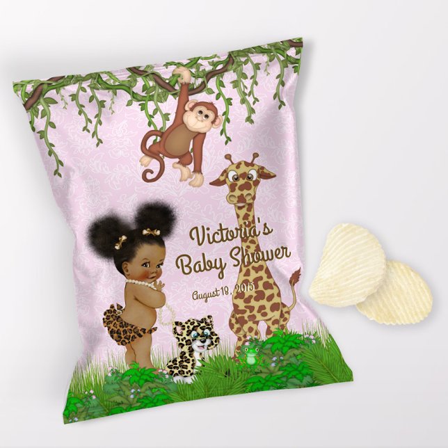 Flyer Safari para Bebé Niña Afro Bolsa de Chips para Fie (1 ounce snack bag wrapper flyer. )