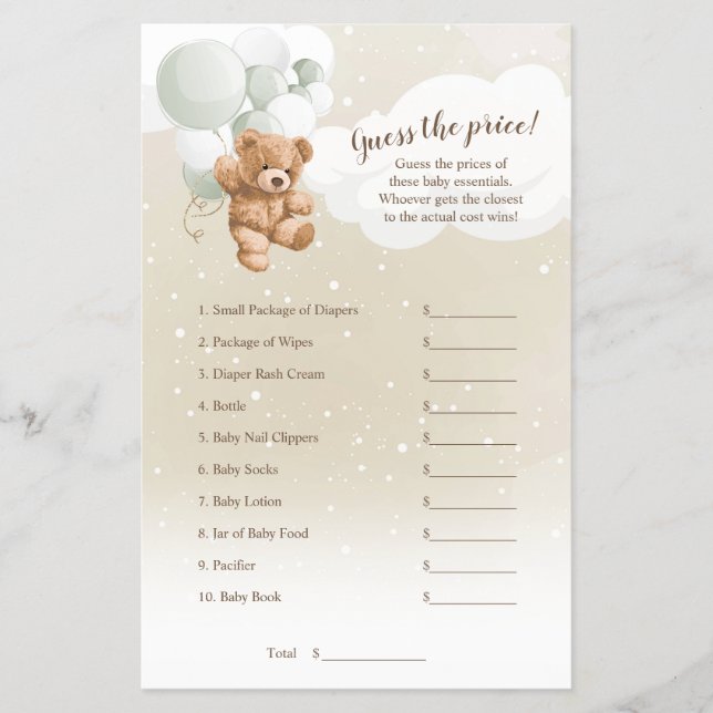 Flyer Sage Balloons Teddy Bear Adivinan El Juego Del Pre (Frente)