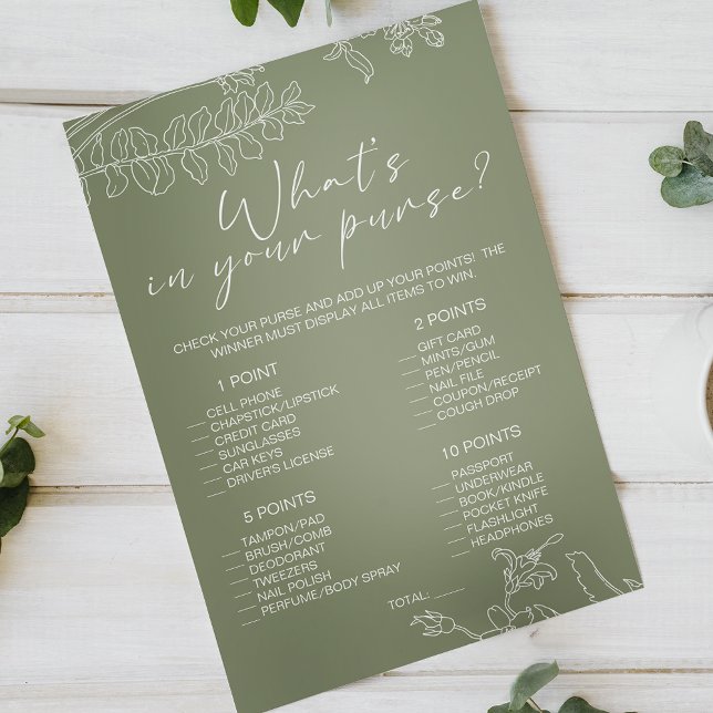 Flyer Sage Green Flowers Game Whats In Your Purse (Subido por el creador)