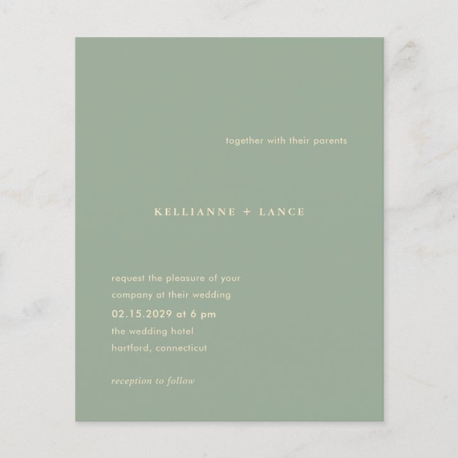 Flyer Sage Green Simple Modern Budget Wedding Invitation (Frente)