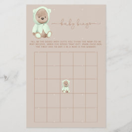 Flyer Sage Green Teddy Bear Juego de Bingo Baby Shower