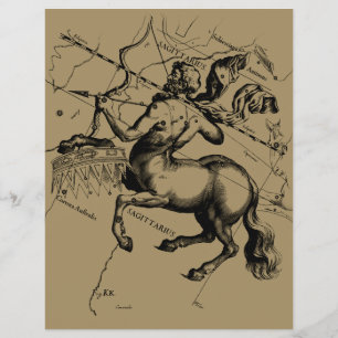 Flyer Sagittarius Constellation Hevelius 1690 Grabado