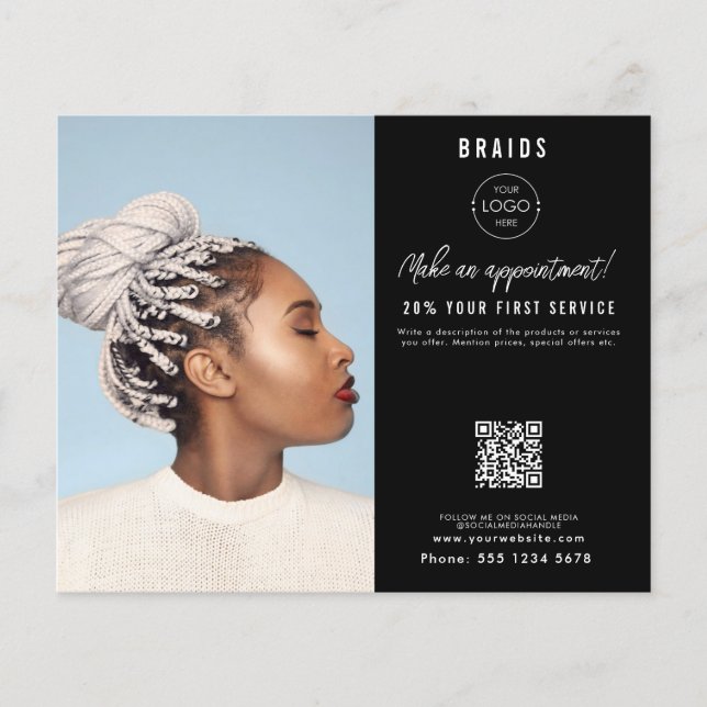 Flyer Salon Appointment Hair Braids Business Logo (Frente)