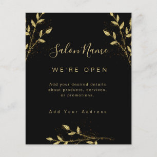 Flyer Salón Botánico Glam Negro y Dorado Elegante