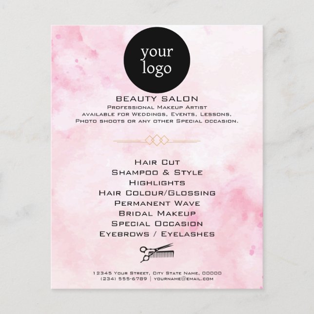 Flyer Salón de Belleza Acuarela Rosa (Frente)