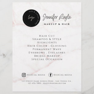 Flyer Salón de Belleza Código QR Logo Personalizado Márm