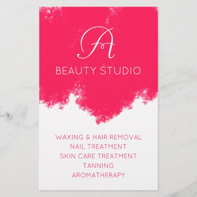Flyer Salón de belleza con salpicón rosa (Frente)