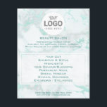 Flyer salón de belleza con su logo en mármol verde azula<br><div class="desc">salón de belleza viajero profesional de maquillaje</div>