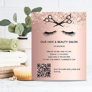 Flyer Salón de belleza de cabello rosa dorado código QR 
