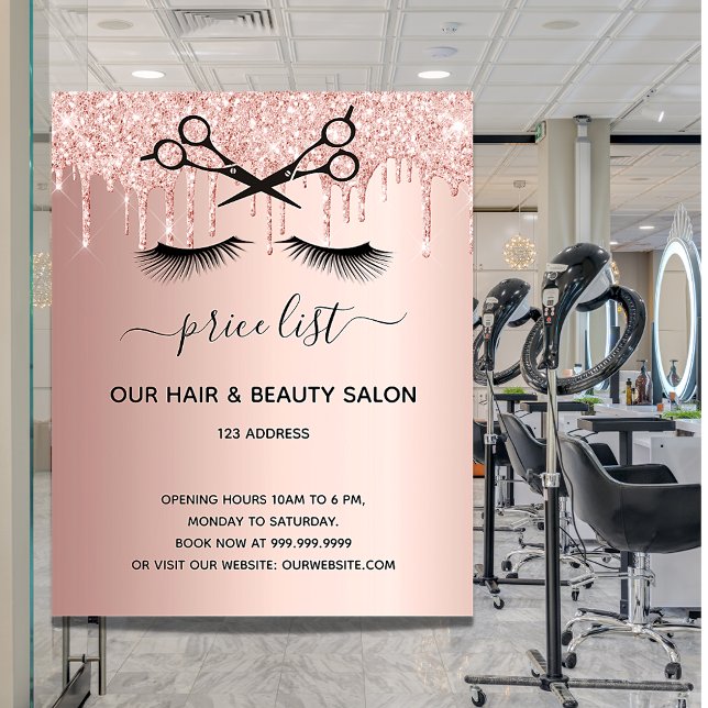 Flyer Salón de belleza de cabello rose gold glitter list (Subido por el creador)
