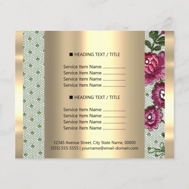 Flyer Salón de belleza de maquillaje de oro Rosa de pelo (Atrás)