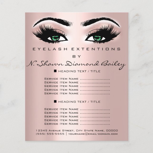Flyer Salón de belleza de maquillaje Lash Rosa Ojos verd (Frente)