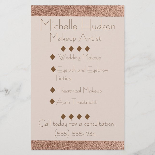 Flyer Salón de Belleza de Maquillaje Rose Gold (Frente)