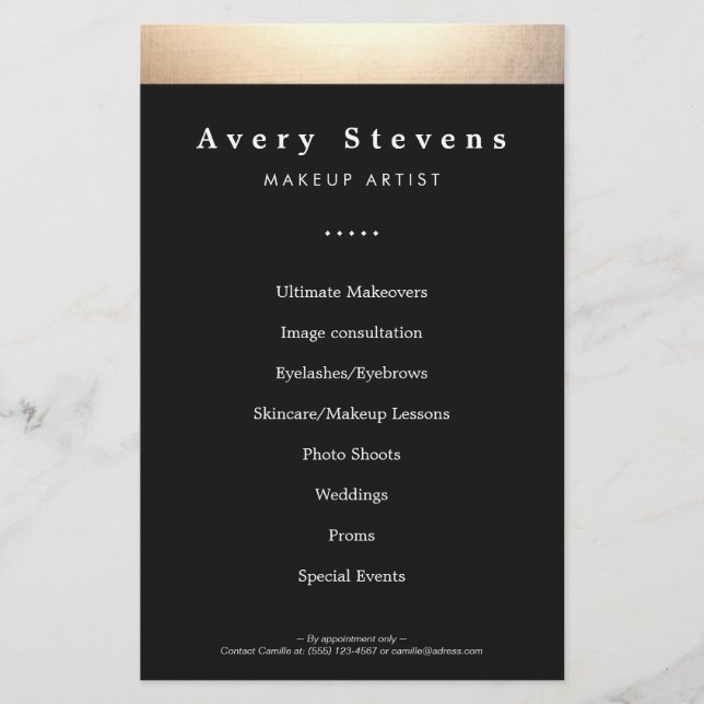 Flyer Salón de belleza de oro y negro promocional (Frente)