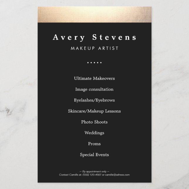 Flyer Salón de belleza de oro y negro promocional (Frente)