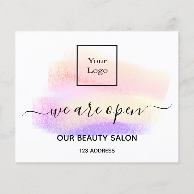 Flyer Salón de belleza de reapertura luminoso blanco azo (Frente)