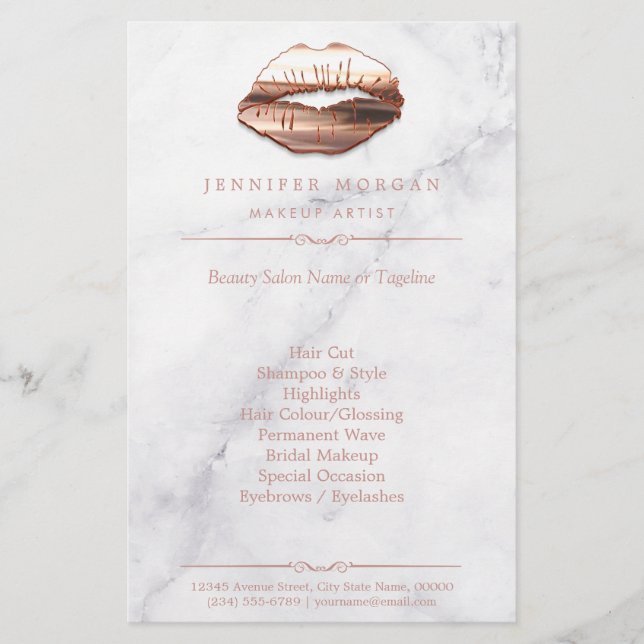 Flyer Salón De Belleza De Tejido De Mármol Rosa Gold 3D  (Frente)