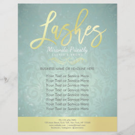 Flyer Salón de belleza Gold & Turquoise Damask Floral