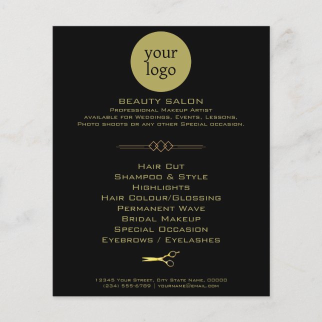 Flyer Salón de Belleza Golden and Black (Frente)