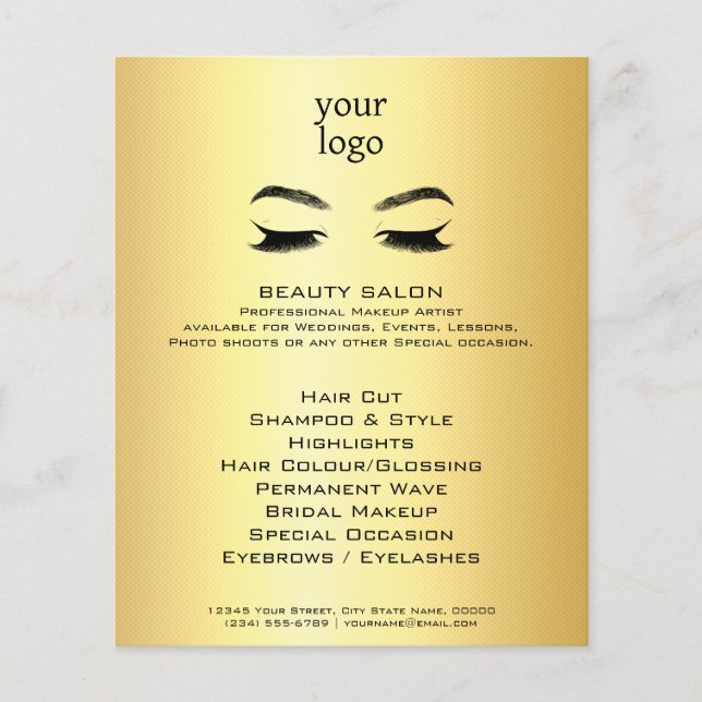 Flyer Salón de Belleza Golden Lashes & Brow (Frente)