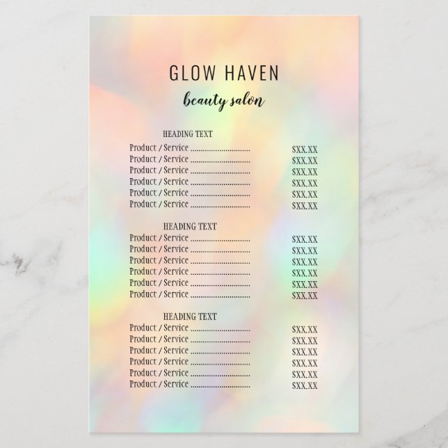 Flyer Salón de belleza holográfica moderno y elegante (Frente)