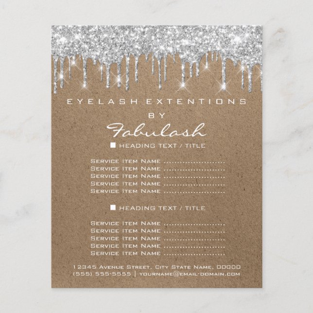 Flyer Salón de belleza maquillaje Plata Rústica Kraft (Frente)