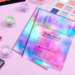 Flyer Salón de belleza maquillaje Purpurina Holograph Pi<br><div class="desc">En el vibrante mundo de la belleza y el glamour, donde cada detalle es un lienzo para expresar la individualidad y la creatividad, surge un diseño que no sólo está listo para capturar la imaginación sino para encender la alegría y el capricho en cada observador. Imaginen esto: un volante que...</div>