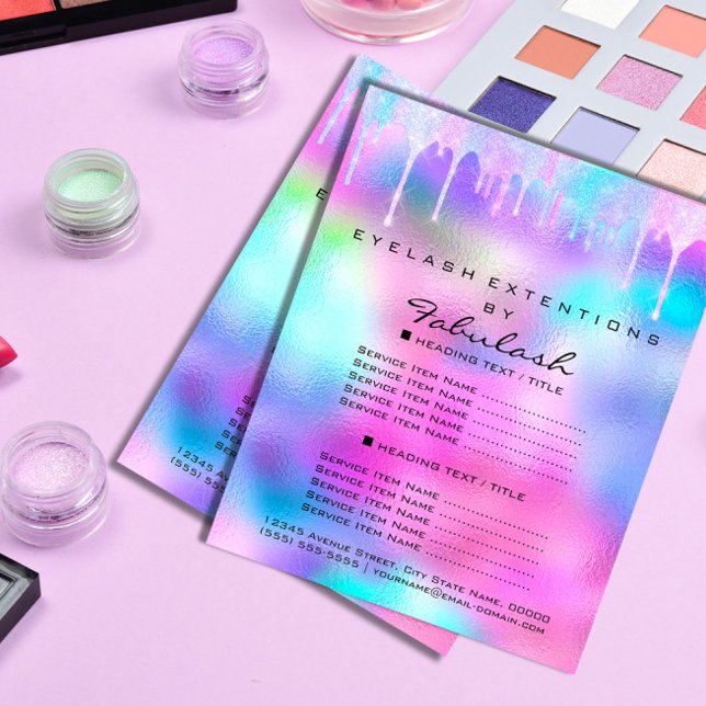 Flyer Salón de belleza maquillaje Purpurina Holograph Pi (Makeup Beauty Salon Glitter Holograph Pink Unicorn Flyer)