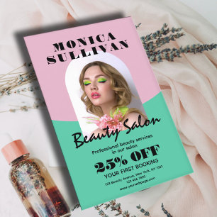 Flyer Salón de belleza minimalista rosa y verde