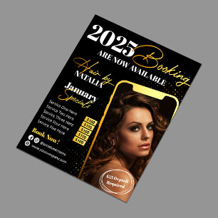 Flyer Salón de Belleza Modern Black Gold Reservas 2025