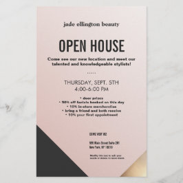 Flyer Salón de Belleza Moderno con Bloques de Color Rosa