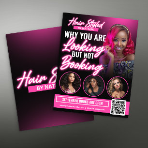 Flyer Salón de Belleza Moderno de Cabello Negro y Rosa F