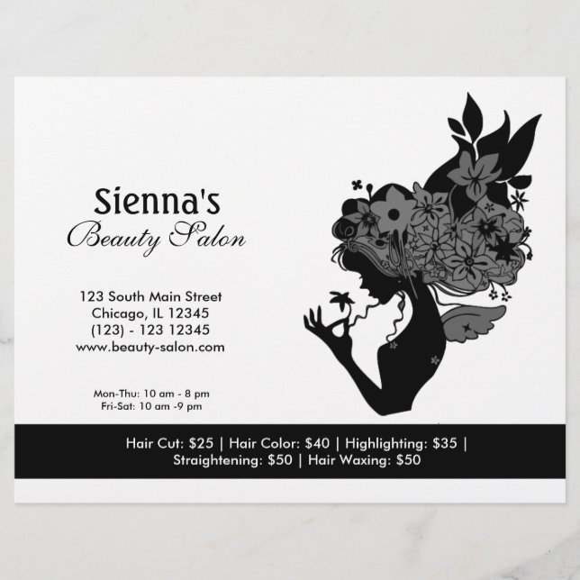 Flyer Salón de belleza (negro) (Frente)