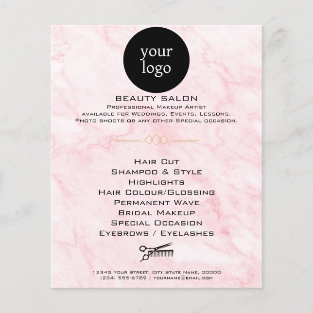 Flyer Salón de Belleza Pink Marble (Frente)