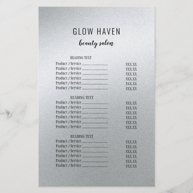 Flyer Salón de belleza plateado del glamur (Frente)