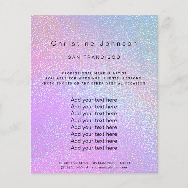 Flyer salón de belleza purpurina de imitación violeta (Frente)