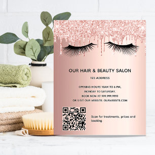 Flyer Salón de belleza rosa dorado brillo maquillaje cód