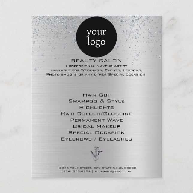 Flyer Salón de Belleza Silver Glitter (Frente)